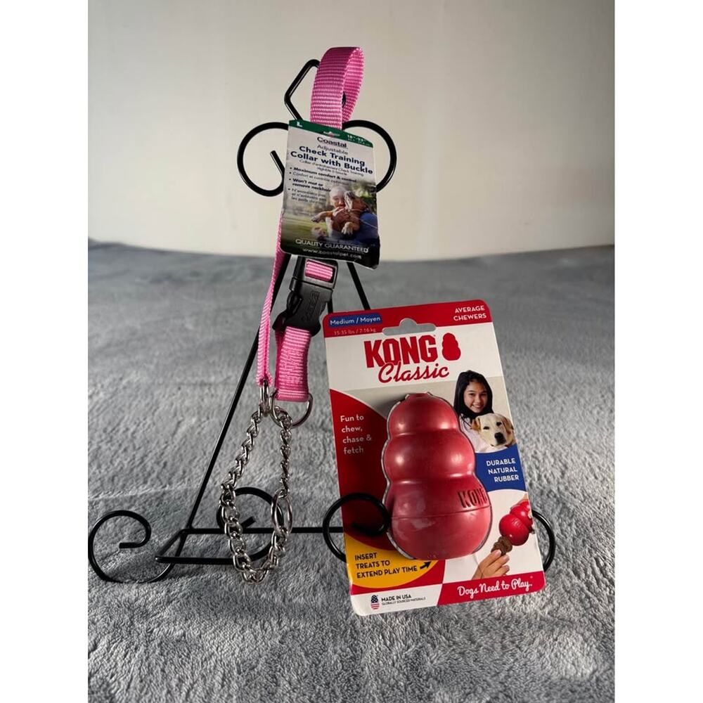 NEW- Coastal Pink Dog Training Collar Large + KONG Classic Dog Toy Medium